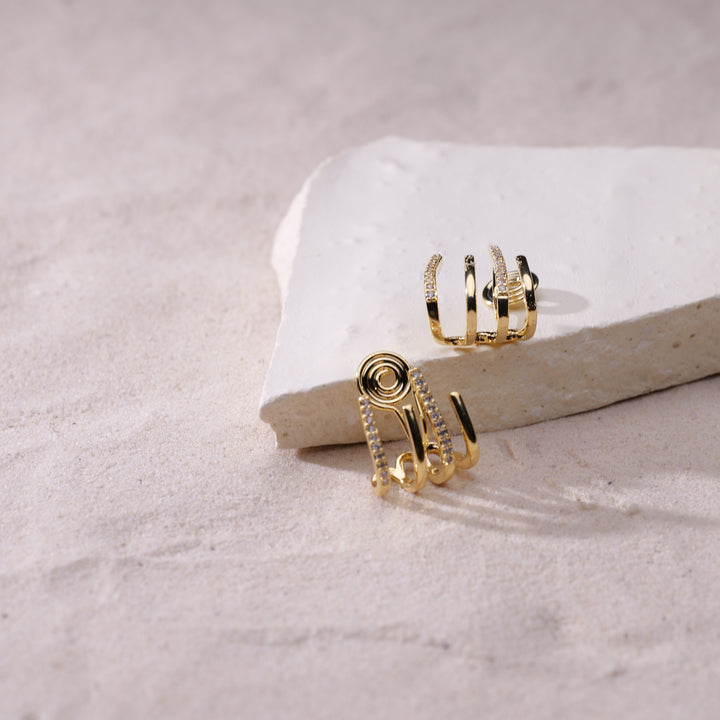 Hollow Crystal Zirconia Brass Coil Earrings