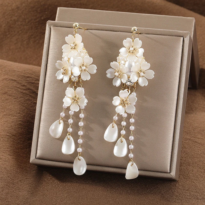 Flower Pearl Clip on Earrings