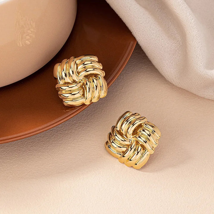 Twisted Square Gold Clip on Earrings