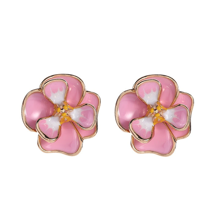 Pink and Green Flower Clip on Earrings