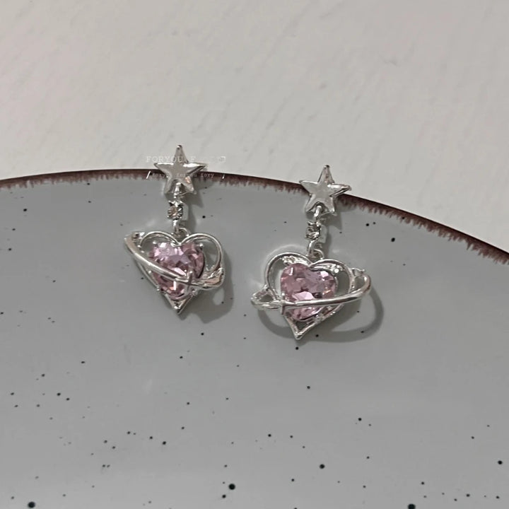 Pink Zirconia Heart Clip on Earrings