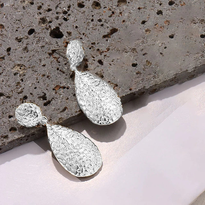 Vintage Hammered Teardrop Clip on Earrings