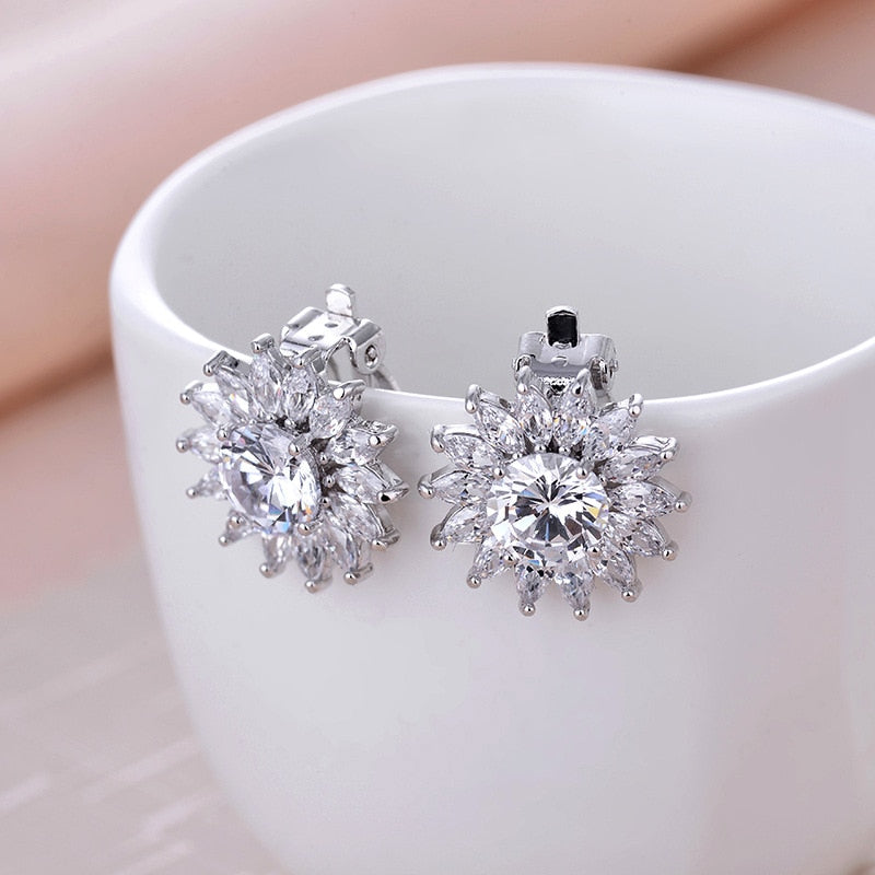 Silver Cubic Zirconia Crystal Clip on Earrings