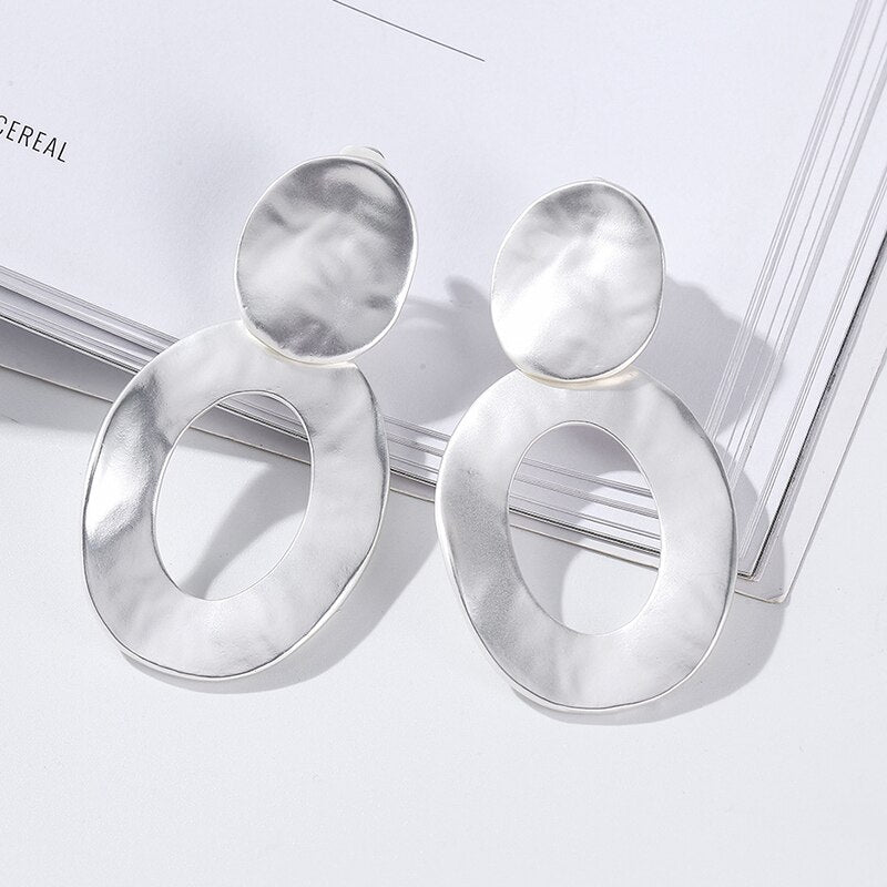 Extra Large Metal Geometric Hoop Clip on Earrings