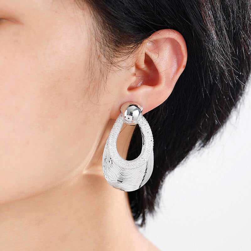 Teardrop Metal with Mesh Clip on Earrings