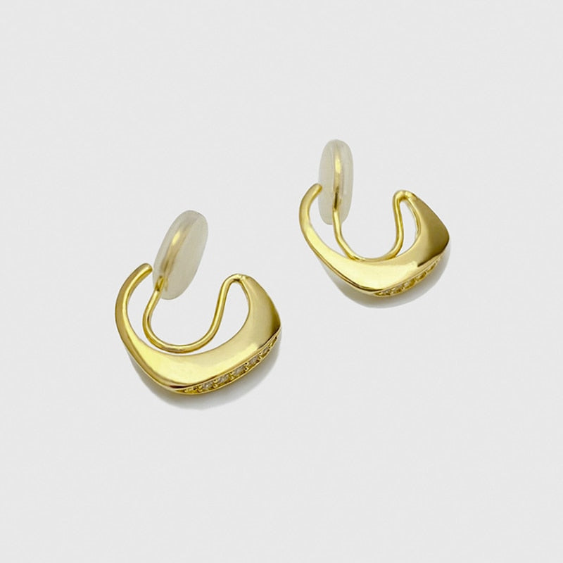 Gold Zircon Irregular Geometric Brass Coil Earrings