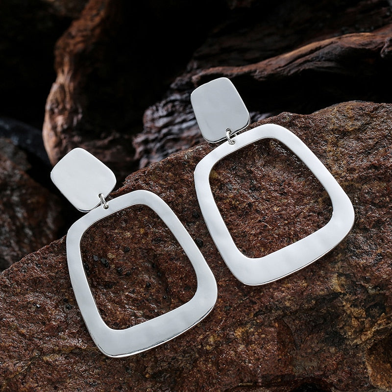 Extra Large Metal Geometric Hoop Clip on Earrings