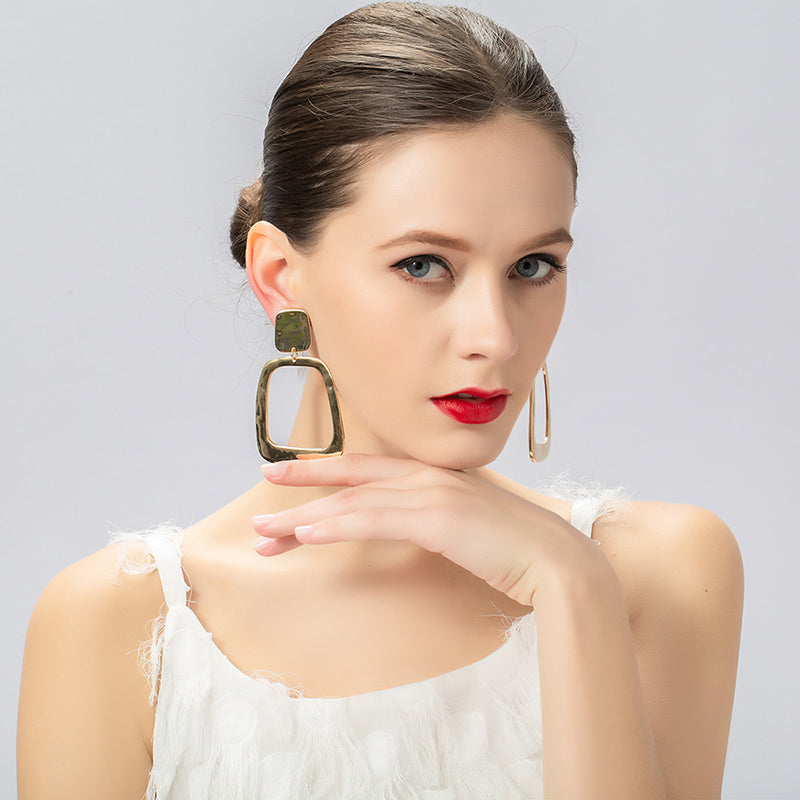 Extra Large Metal Geometric Hoop Clip on Earrings