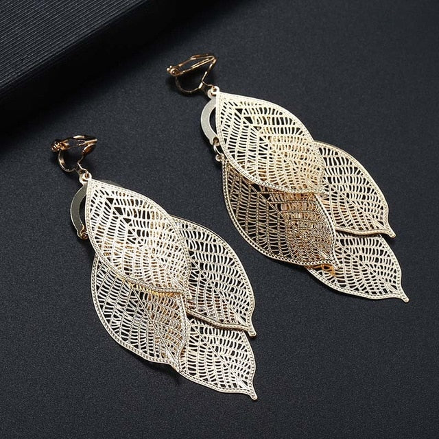 Multilayered Leaves Clip On Earrings