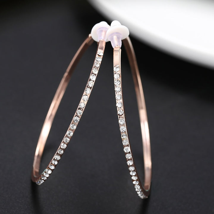 Large 60mm Crystal Hoop Clip on Earrings