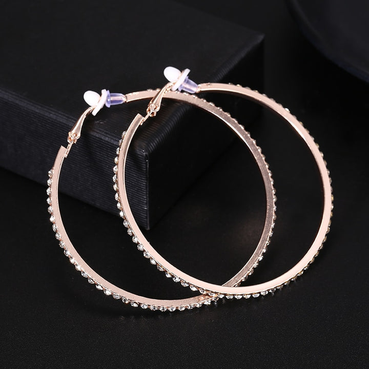 Large 60mm Crystal Hoop Clip on Earrings