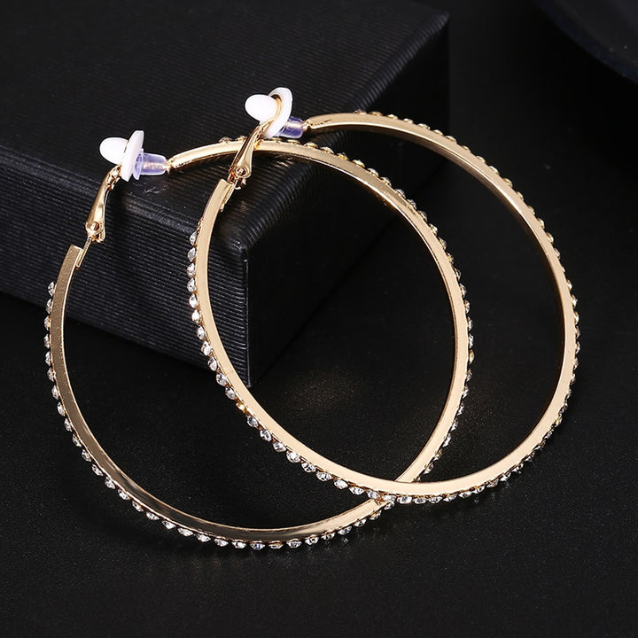 Large 60mm Crystal Hoop Clip on Earrings